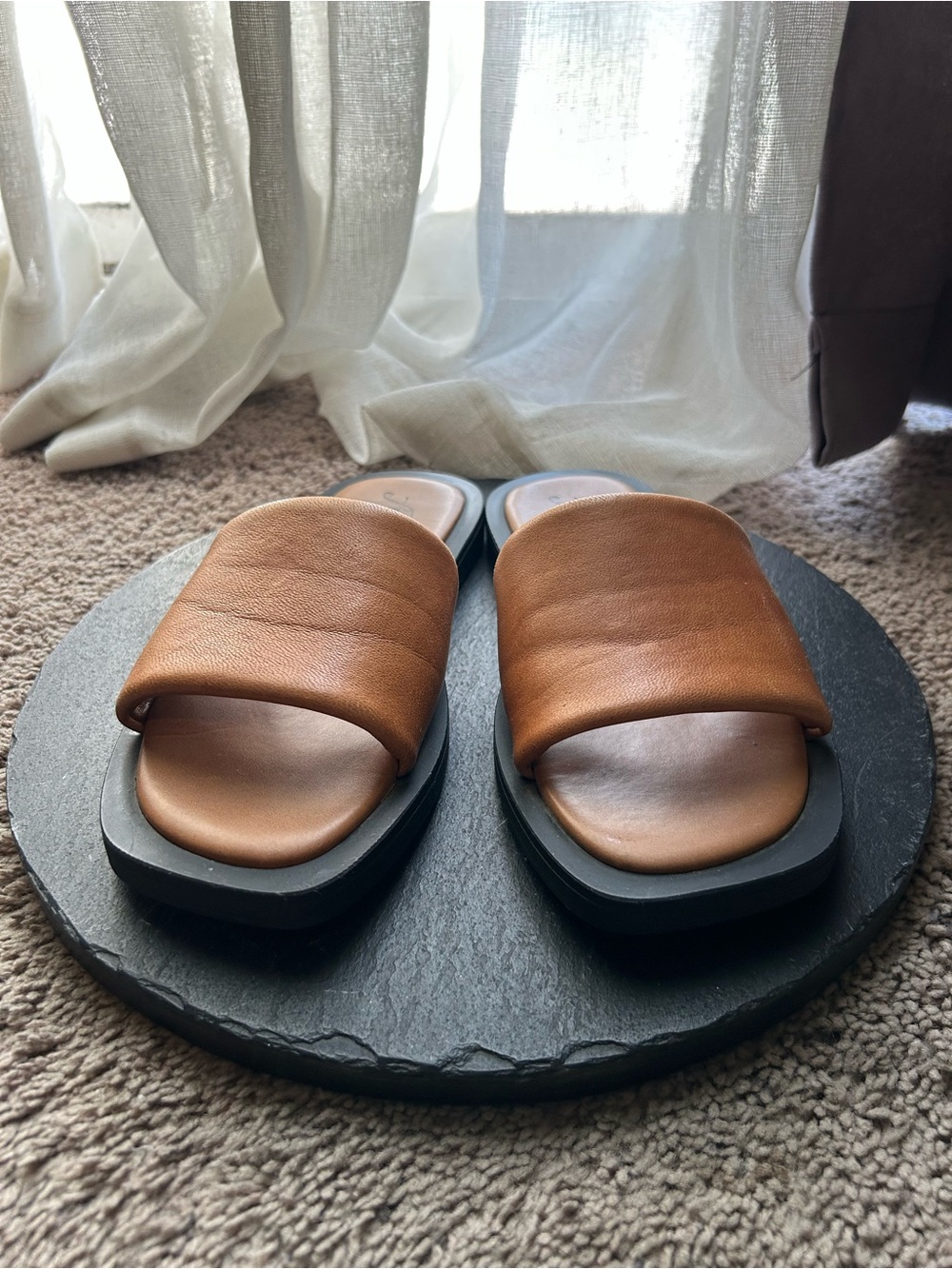 Free People Tan Leather Slide Sandals - Picture 2 of 3